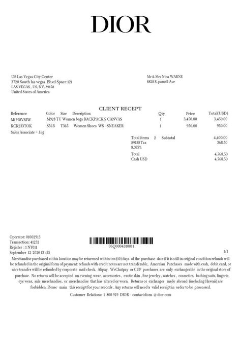fake dior receipt